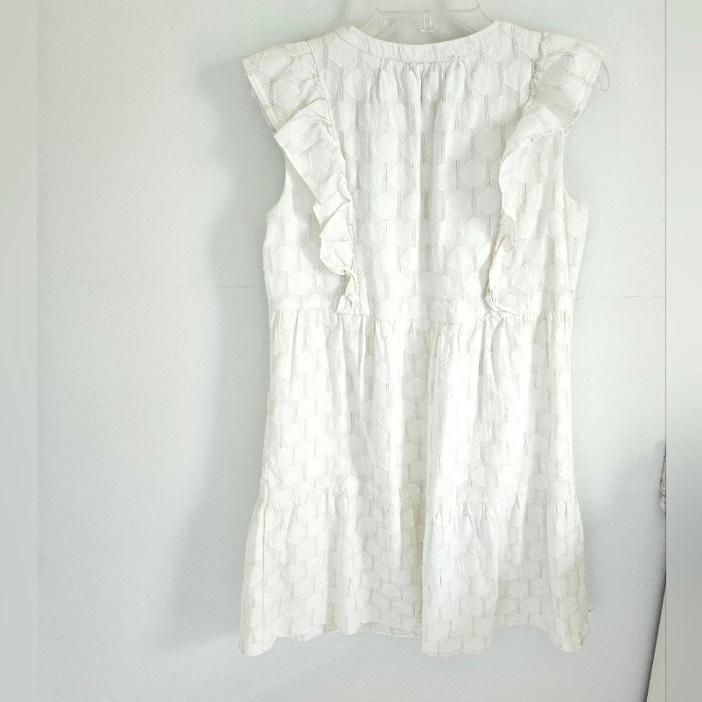 Loft White Sleeveless Dress With Gold Metallic Threads - Picture 3 of 7